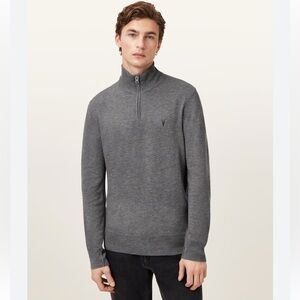 MEN’S ALL SAINTS‎ KILBURN ZIP FUNNEL NECK RAMSKULL JUMPER SWEATER PULLOVER EUC